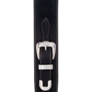 Immagine di Tracolla per chitarra D'Addario Accessories, in pelle nera, decorata con fibbia