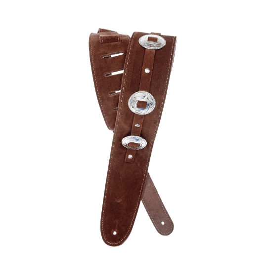 Immagine di Tracolla per chitarra D'Addario Accessories, di colore marrone, con conchos