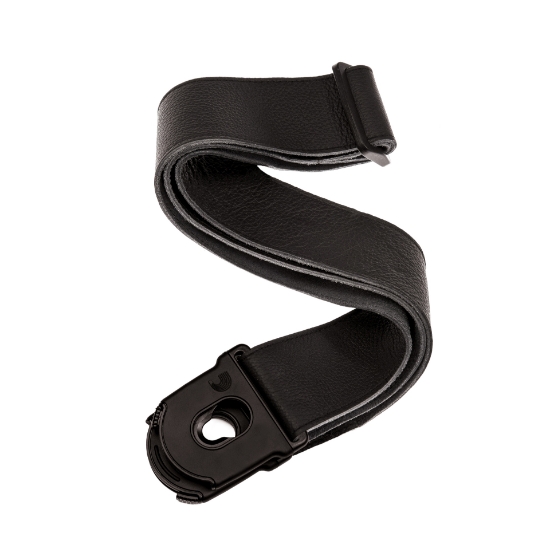 Immagine di Tracolla per chitarra D'Addario Accessories con sistema di aggancio Planet Lock, in pelle nera