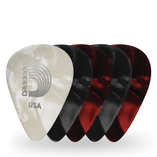 Immagine di Plettri D'Addario misti in celluloide di perla classica, confezione da 25