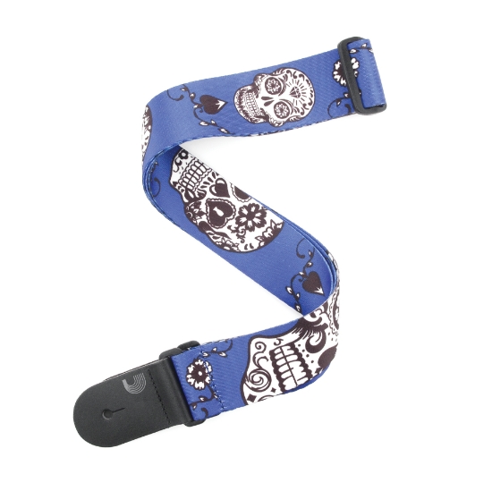 Immagine di 2" Woven Guitar Strap, Sugar Skulls - Blue, by D'Addario
