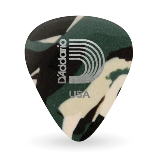 Immagine di Confezione da 100 plettri morbidi D'Addario Accessories, di colore mimetico, in celluloide