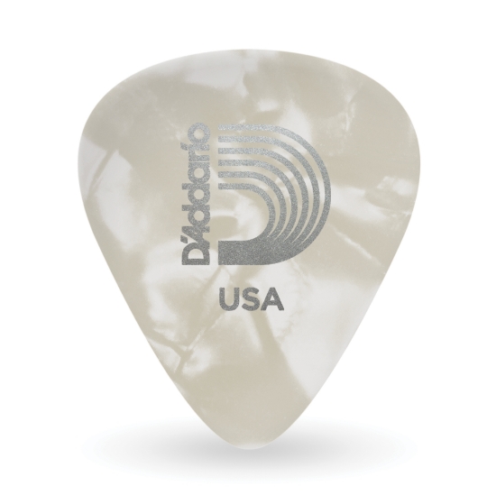 Immagine di Confezione da 10 plettri extra duri D'Addario Accessories, di colore bianco perla, in celluloide