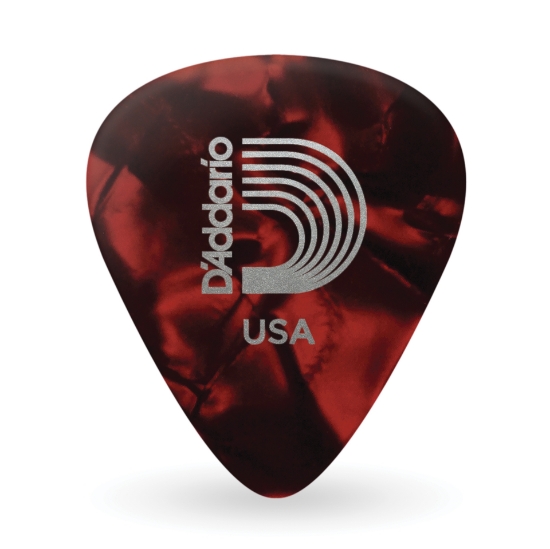 Immagine di Confezione da 100 plettri extra duri D'Addario Accessories, di colore rosso perla, in celluloide