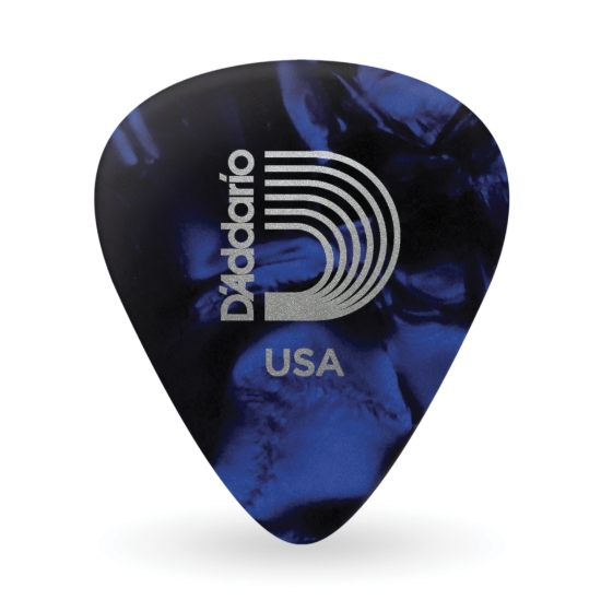 Immagine di Confezione da 25 plettri extra duri D'Addario Accessories, di colore blu perla, in celluloide
