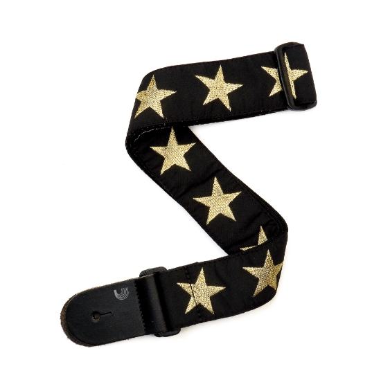 Immagine di Tracolla D'Addario in tessuto intrecciato per chitarra, tema Gold Star