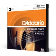 Immagine di D'Addario EJ10-3D - Corde in bronzo per chitarra acustica, scalatura extra leggera, 10-47, 3 mute