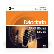 Immagine di D'Addario EJ10-3D - Corde in bronzo per chitarra acustica, scalatura extra leggera, 10-47, 3 mute