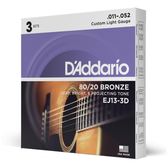Immagine di D'Addario EJ13-3D - Corde in bronzo 80/20 per chitarra acustica, scalatura custom leggera, 11-52, 3 mute