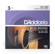 Immagine di D'Addario EJ13-3D - Corde in bronzo 80/20 per chitarra acustica, scalatura custom leggera, 11-52, 3 mute