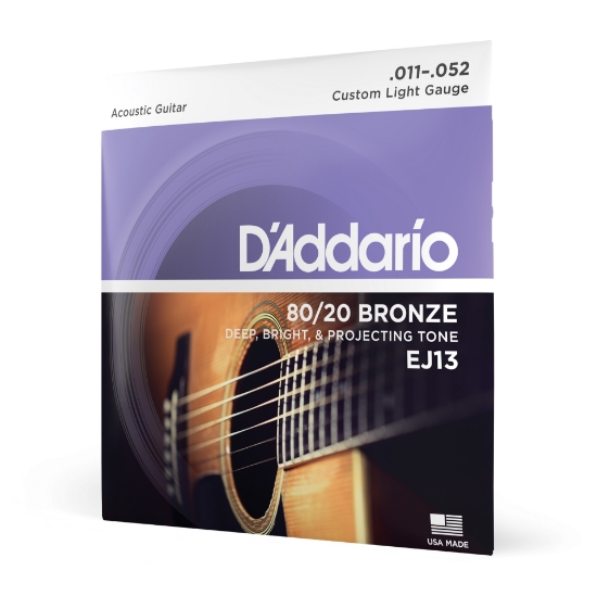 Immagine di Corde D’Addario EJ13 per chitarra acustica, rivestimento in bronzo 80/20, Custom Light, 11-52