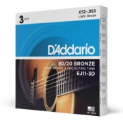 Immagine di D'Addario EJ11-3D - Corde in bronzo 80/20 per chitarra acustica, scalatura leggera, 12-53, 3 mute