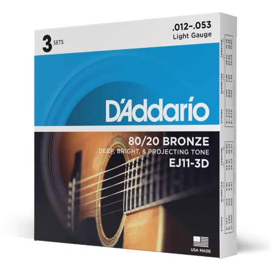 Immagine di D'Addario EJ11-3D - Corde in bronzo 80/20 per chitarra acustica, scalatura leggera, 12-53, 3 mute