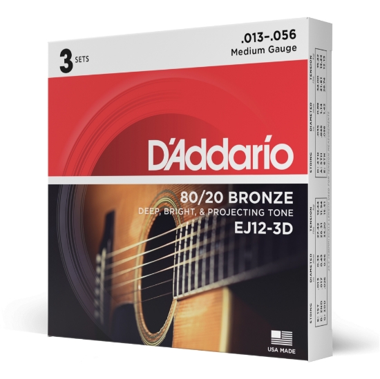 Immagine di D'Addario EJ12-3D - Corde in bronzo 80/12 per chitarra acustica, scalatura media, 13-56, 3 mute