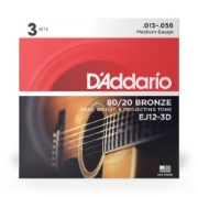 Immagine di D'Addario EJ12-3D - Corde in bronzo 80/12 per chitarra acustica, scalatura media, 13-56, 3 mute