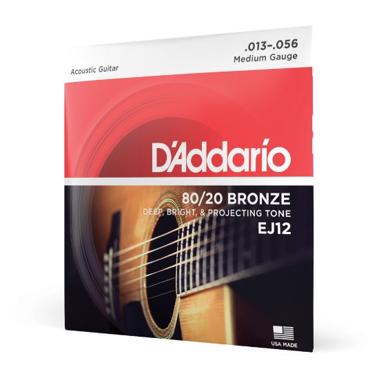 Immagine di Corde D’Addario EJ12 per chitarra acustica, rivestimento in bronzo 80/12, Medium, 13-56