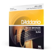 Immagine di Corde D’Addario EJ14 per chitarra acustica, rivestimento in bronzo 80/20, Light Top/Medium Bottom/Bluegrass, 12-56