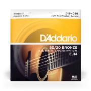 Immagine di Corde D’Addario EJ14 per chitarra acustica, rivestimento in bronzo 80/20, Light Top/Medium Bottom/Bluegrass, 12-56