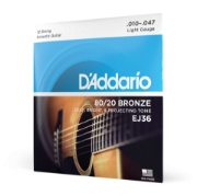 Immagine di Corde D’Addario EJ36 in bronzo per chitarra acustica, 12 corde, Light, 10-47