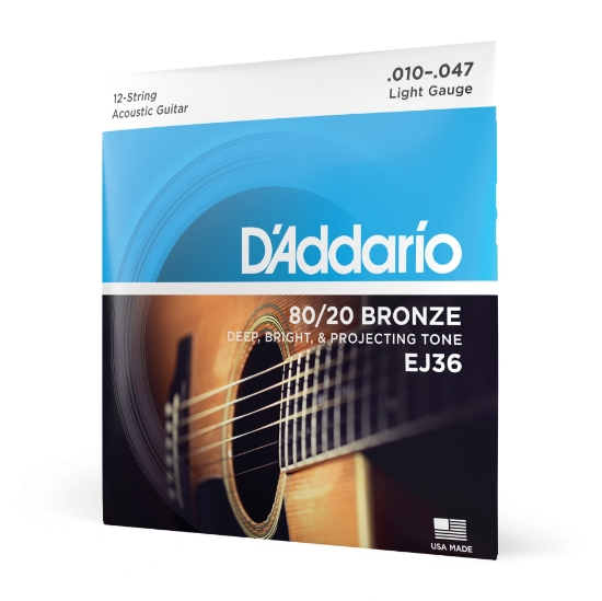 Immagine di Corde D’Addario EJ36 in bronzo per chitarra acustica, 12 corde, Light, 10-47