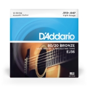 Immagine di Corde D’Addario EJ36 in bronzo per chitarra acustica, 12 corde, Light, 10-47