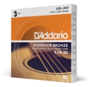 Immagine di Corde D’Addario EXP15 per chitarra acustica, in bronzo fosforoso, Extra Light, 10-47, 3 sets