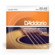 Immagine di Corde D’Addario EJ15 per chitarra acustica, in bronzo fosforoso, Extra Light, 10-47