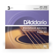 Immagine di Corde D’Addario EJ26-3D per chitarra acustica in bronzo fosforoso, Custom Light, 11-52, 3 sets