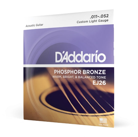 Immagine di Corde D’Addario EJ26 per chitarra acustica in bronzo fosforoso, Custom Light, 11-52