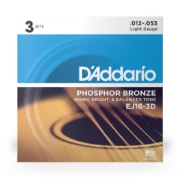 Immagine di Corde D'Addario EJ16-3D in bronzo fosforoso per chitarra acustica, Light, 3 sets