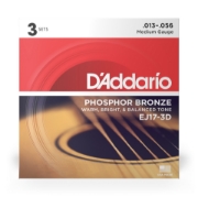 Immagine di Corde D’Addario EJ17-3D in bronzo fosforoso per chitarra acustica, Medium, 13-56, 3 Sets