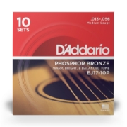 Immagine di Corde D’Addario EJ17-10P in bronzo fosforoso per chitarra acustica, Medium, 13-56, 10 Sets
