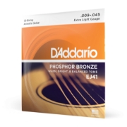 Immagine di Corde D’Addario EJ41 in bronzo fosforoso per chitarra acustica, 12 corde, Extra Light, 9-45