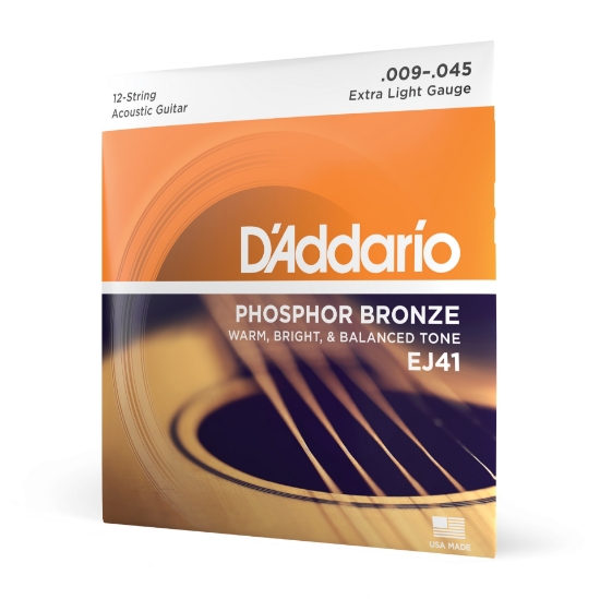 Immagine di Corde D’Addario EJ41 in bronzo fosforoso per chitarra acustica, 12 corde, Extra Light, 9-45
