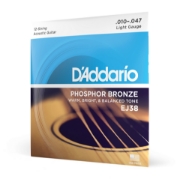 Immagine di Corde D’Addario EJ38 in bronzo per chitarra acustica, 12 corde, Light, 10-47