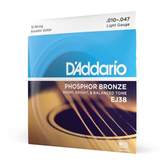 Immagine di Corde D’Addario EJ38 in bronzo per chitarra acustica, 12 corde, Light, 10-47