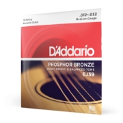 Immagine di Corde D’Addario EJ39 in bronzo fosforoso per chitarra acustica, 12 corde, Medium, 12-52