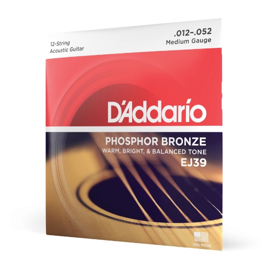 Immagine di Corde D’Addario EJ39 in bronzo fosforoso per chitarra acustica, 12 corde, Medium, 12-52