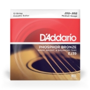 Immagine di Corde D’Addario EJ39 in bronzo fosforoso per chitarra acustica, 12 corde, Medium, 12-52