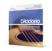 Immagine di Corde D’Addario EJ37 in bronzo fosforoso per chitarra acustica, 12 corde, Medium Top/Heavy Bottom, 12-54