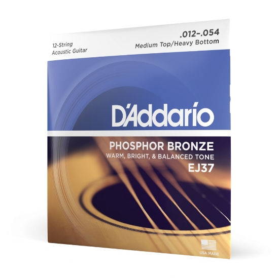Immagine di Corde D’Addario EJ37 in bronzo fosforoso per chitarra acustica, 12 corde, Medium Top/Heavy Bottom, 12-54