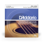 Immagine di Corde D’Addario EJ37 in bronzo fosforoso per chitarra acustica, 12 corde, Medium Top/Heavy Bottom, 12-54