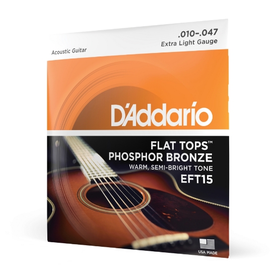 Immagine di Corde D'Addario EFT15 Flat Tops in bronzo fosforoso per chitarra acustica, Extra Light, 10-47