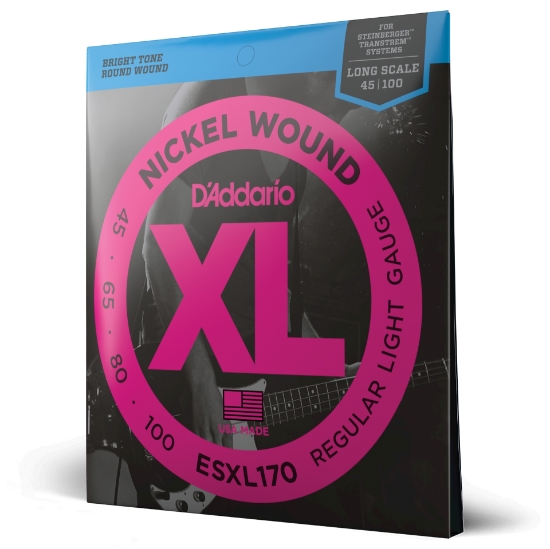 Immagine di Corde D’Addario ESXL170 per basso, Nickel Wound, Light, 45-100, con doppio pallino finale, Long Scale
