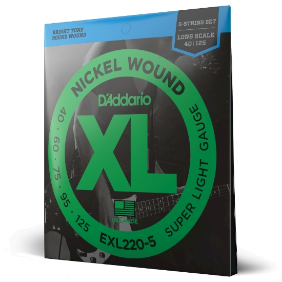 Immagine di Corde D’Addario EXL220-5 per basso, 5 corde, Nickel Wound, Super Light, 40-125, Long Scale