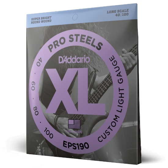 Immagine di Corde D’Addario EPS190 ProSteels per basso, Custom Light, 40-100, Long Scale