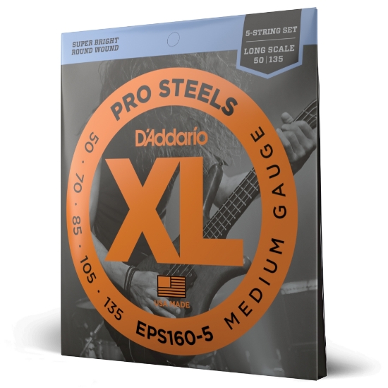 Immagine di Corde D’Addario EPS160-5 ProSteels per basso, 5 corde, Medium, 50-135, Long Scale