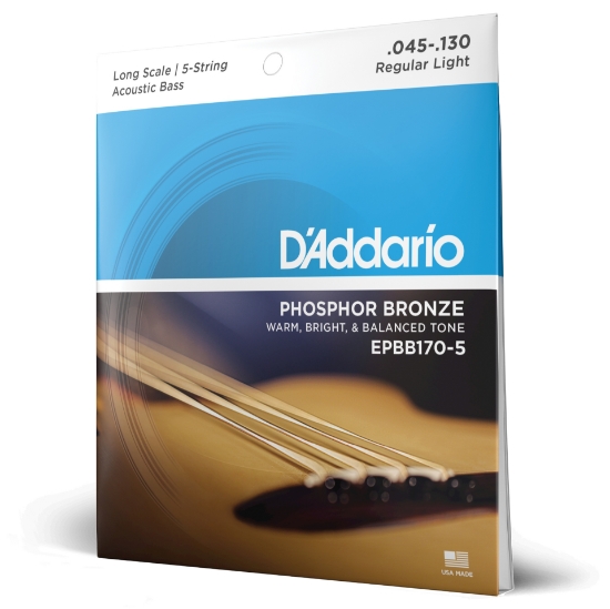 Immagine di Corde D'Addario EPBB170-5 in bronzo fosforoso per basso acustico, 5 corde, 45-130, Long Scale