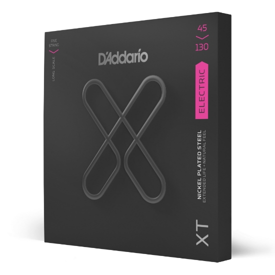 Immagine di D'Addario XTB45130, XT - Corde in acciaio placcate al nickel per basso, scalatura leggera normale, scala lunga a 5 corde, 45-130
