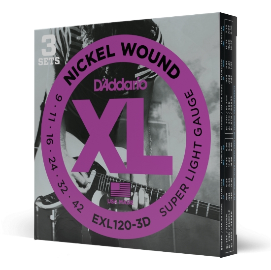 Immagine di Corde D’Addario EXL120-3D per chitarra elettrica, Nickel Wound, Super Light, 9-42, 3 set
